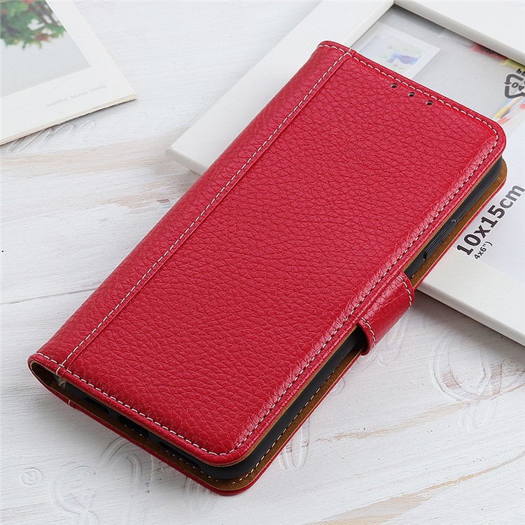 Litchi Skin Leather Stand Case with Card Slots for Samsung Galaxy A71 - Red-9
