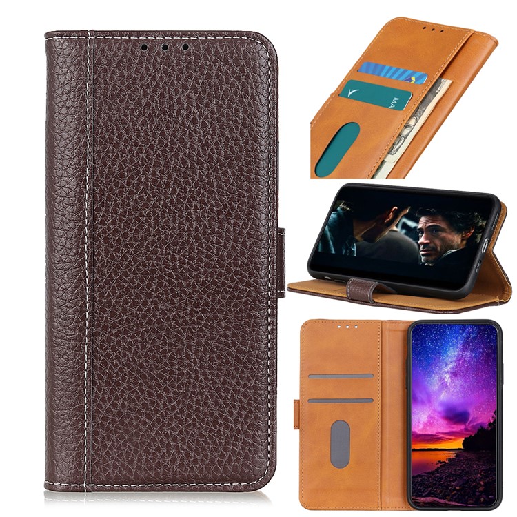 Litchi Surface Wallet Leather Cover for Samsung Galaxy S20 Plus - Coffee-1