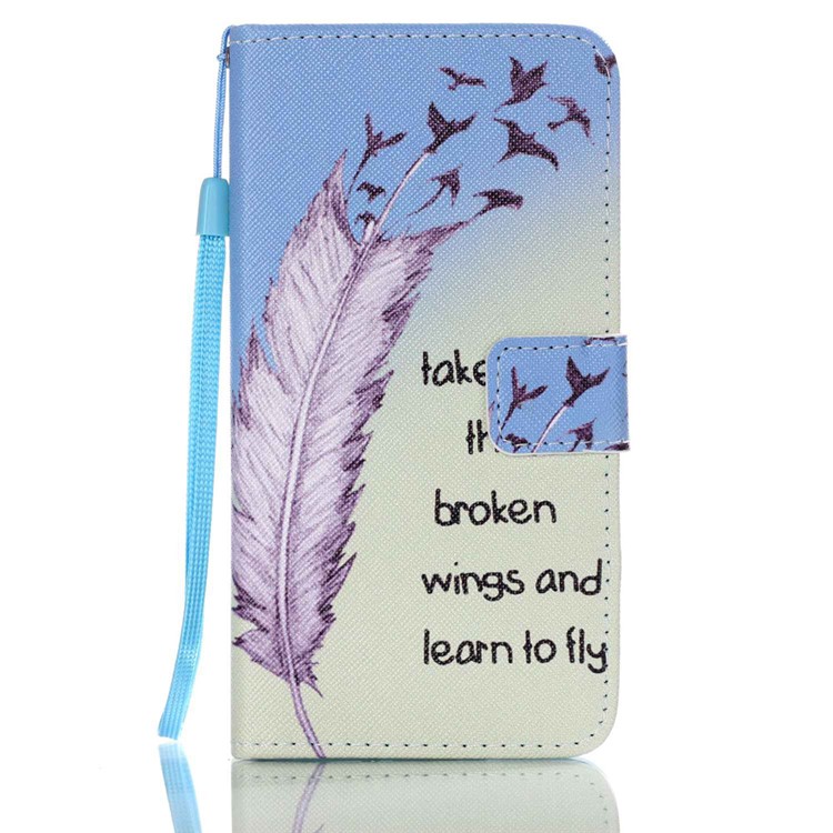 Patterned Leather Wallet Flip Shell for Samsung Galaxy J5 (2016) - Feather and Birds-1