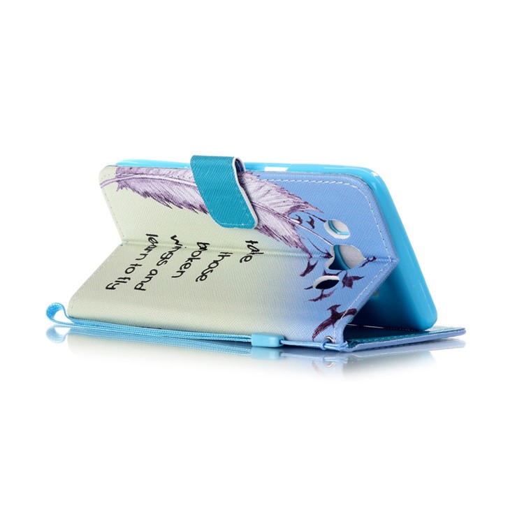 Patterned Leather Wallet Flip Shell for Samsung Galaxy J5 (2016) - Feather and Birds-3