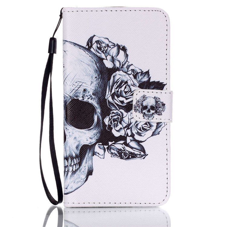Patterned Leather Card Holder Cover for Samsung Galaxy J5 (2016) - Skull and Rose-1