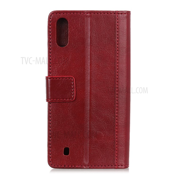 Rivet Decorated Crazy Horse Leather Wallet Stand Case for Samsung Galaxy A01 - Red-7