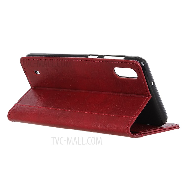 Rivet Decorated Crazy Horse Leather Wallet Stand Case for Samsung Galaxy A01 - Red-8