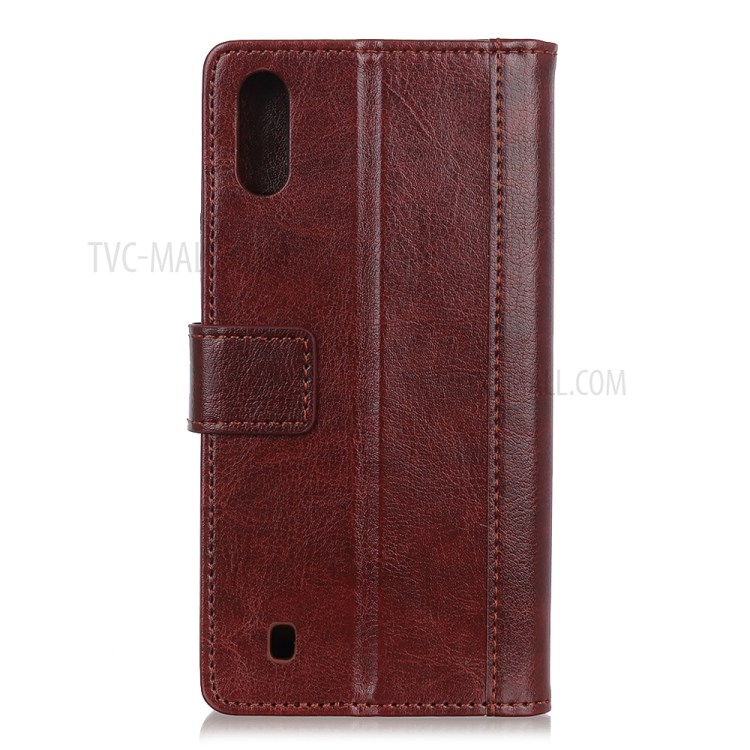 Rivet Decorated Crazy Horse Leather Wallet Stand Case for Samsung Galaxy A01 - Brown-2
