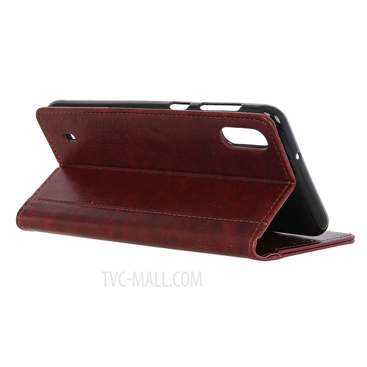 Rivet Decorated Crazy Horse Leather Wallet Stand Case for Samsung Galaxy A01 - Brown-3