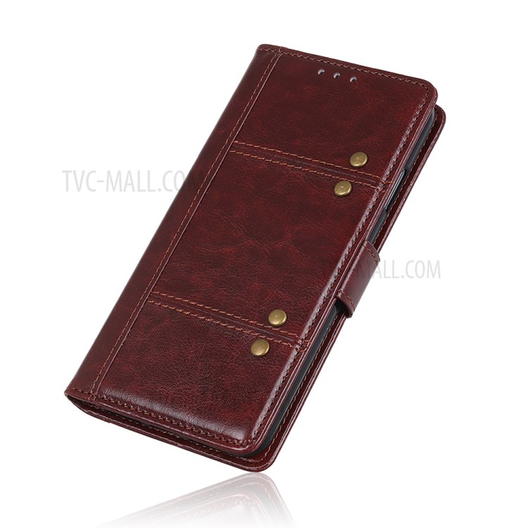 Rivet Decorated Crazy Horse Leather Wallet Stand Case for Samsung Galaxy A01 - Brown-4