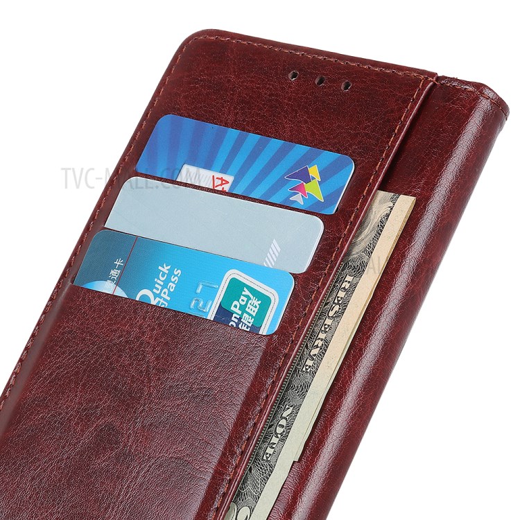 Rivet Decorated Crazy Horse Leather Wallet Stand Case for Samsung Galaxy A01 - Brown-6