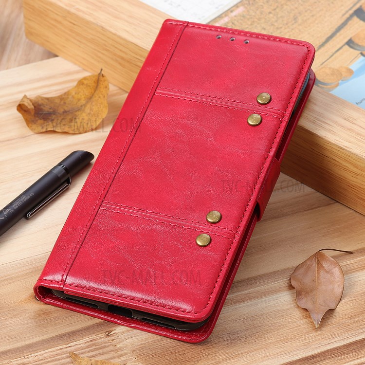 Rivet Decorated Leather Covering for Samsung Galaxy A01 - Red-10