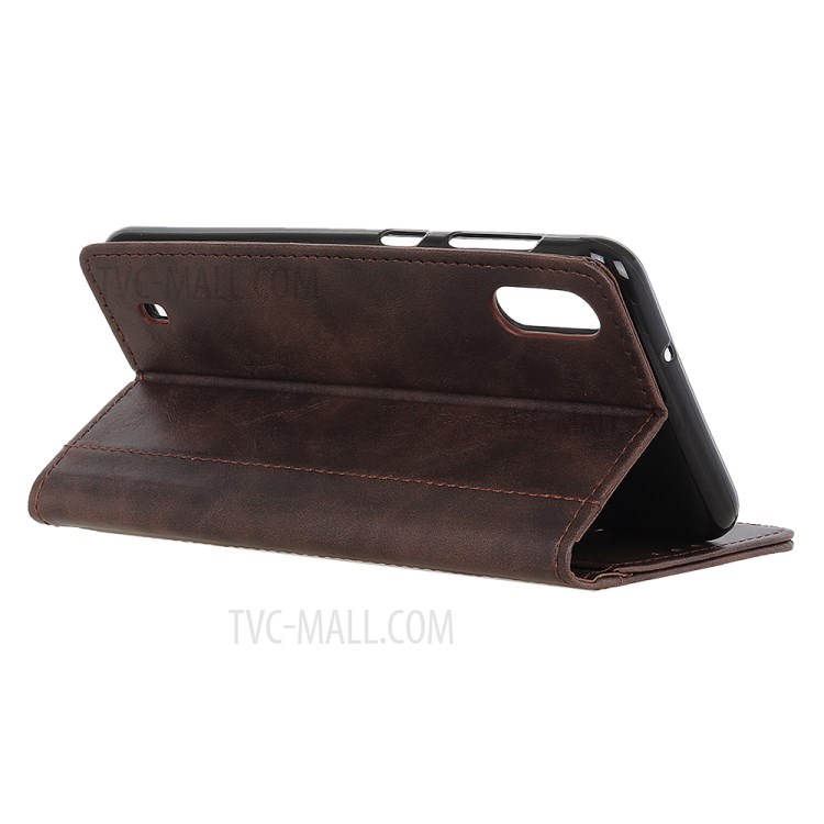 Rivet Decorated Leather Covering for Samsung Galaxy A01 - Coffee-3