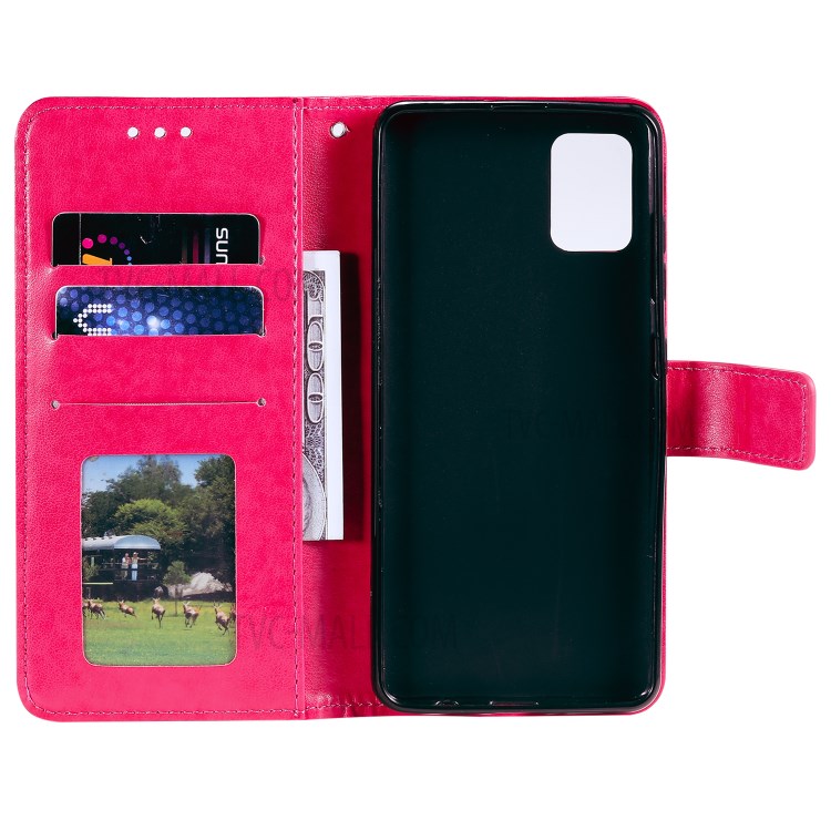 Imprint Sakura Cat Leather Covering with Card Slots for Samsung Galaxy A71 - Rose-4