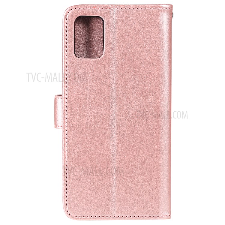Imprint Sakura Cat Leather Covering with Card Slots for Samsung Galaxy A71 - Rose Gold-2