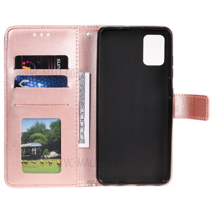 Imprint Sakura Cat Leather Covering with Card Slots for Samsung Galaxy A71 - Rose Gold-4