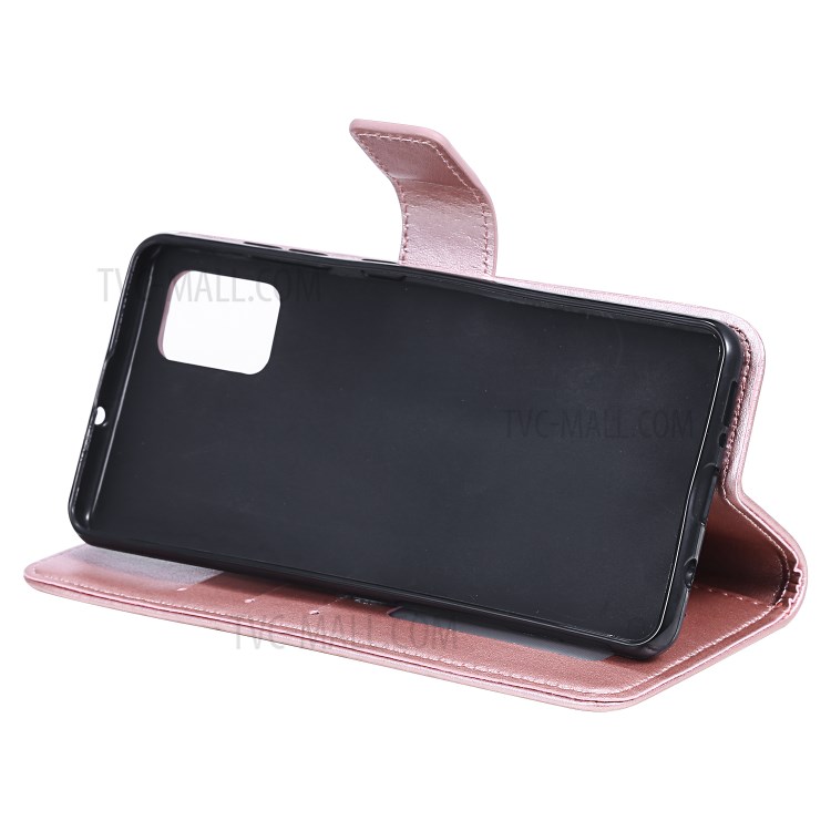 Imprint Sakura Cat Leather Covering with Card Slots for Samsung Galaxy A71 - Rose Gold-5