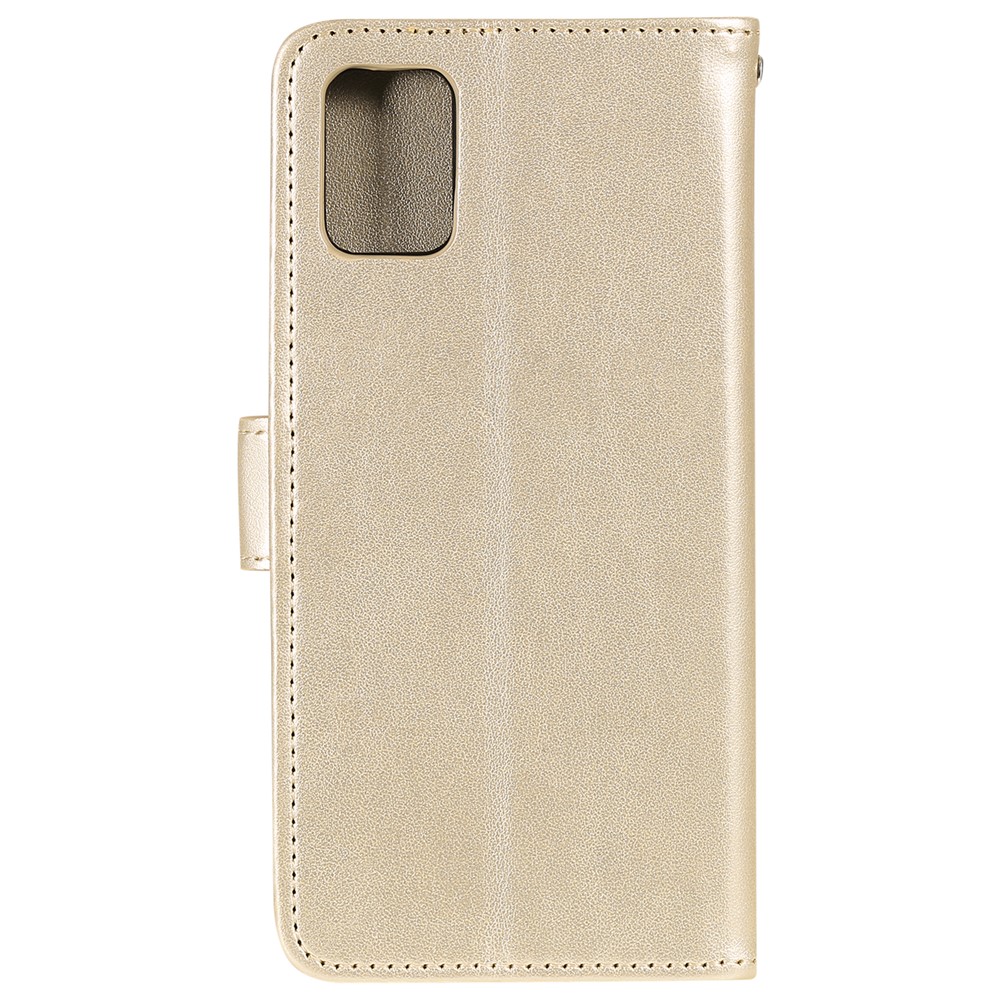 Imprint Sakura Cat Leather Covering with Card Slots for Samsung Galaxy A71 - Gold-2