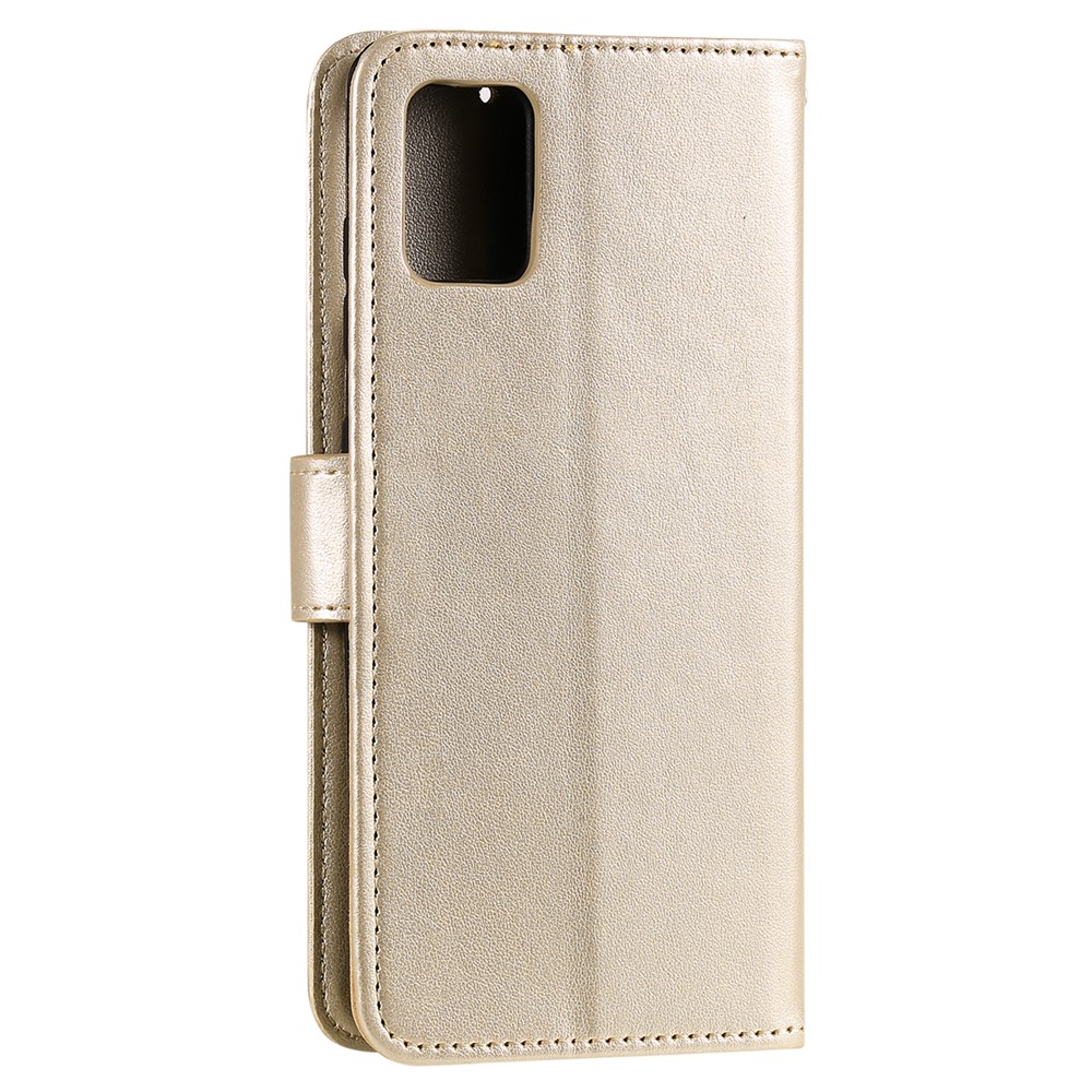 Imprint Sakura Cat Leather Covering with Card Slots for Samsung Galaxy A71 - Gold-3
