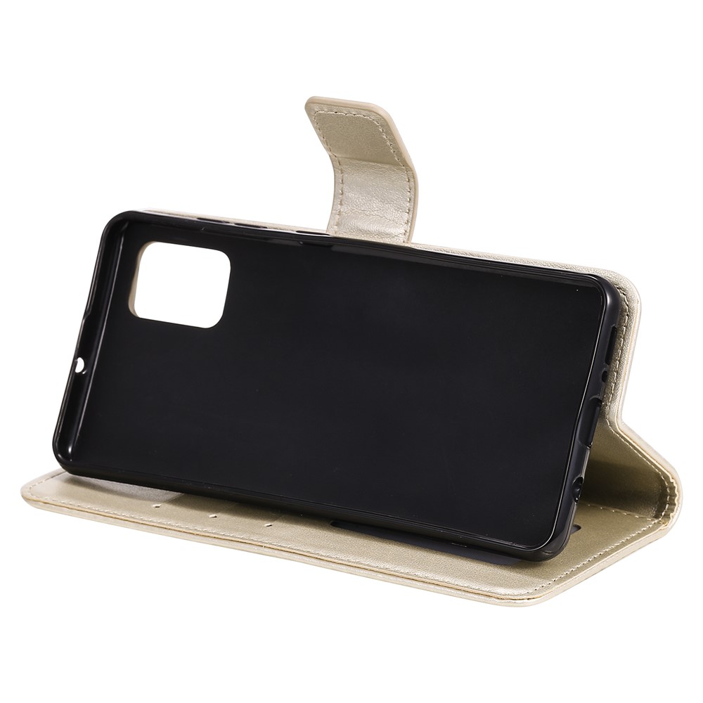 Imprint Sakura Cat Leather Covering with Card Slots for Samsung Galaxy A71 - Gold-5