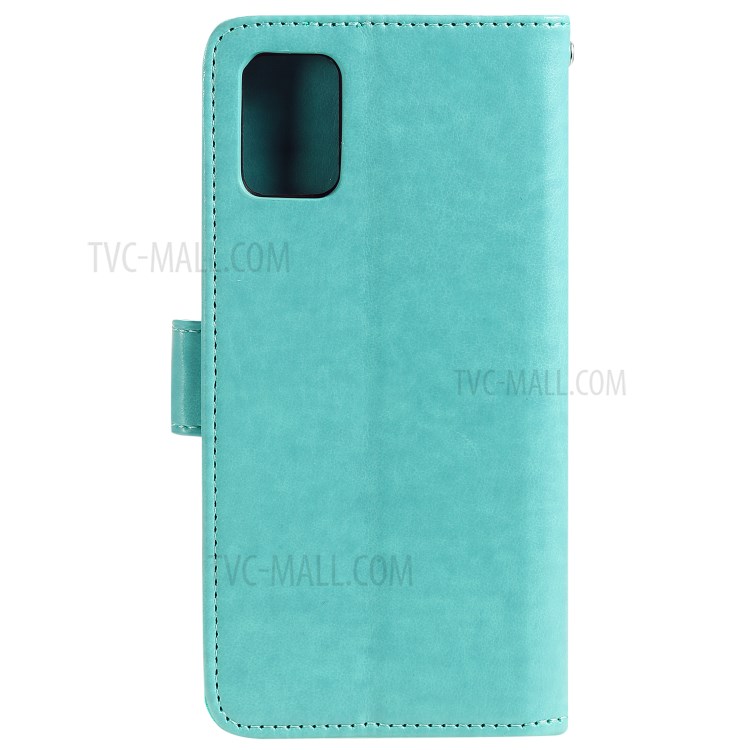 Imprint Sakura Cat Leather Covering with Card Slots for Samsung Galaxy A71 - Green-2
