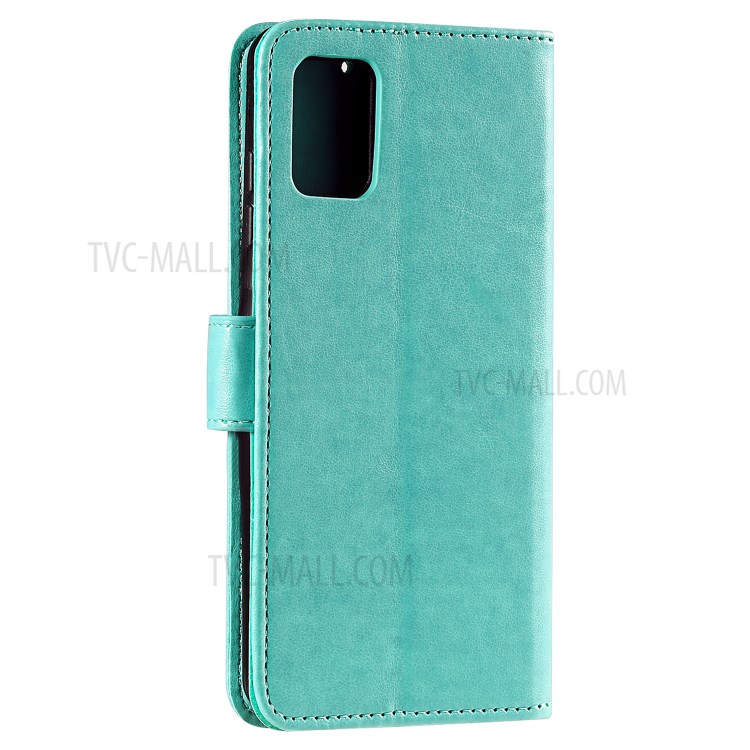 Imprint Sakura Cat Leather Covering with Card Slots for Samsung Galaxy A71 - Green-3