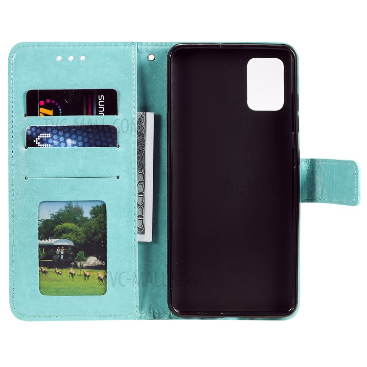Imprint Sakura Cat Leather Covering with Card Slots for Samsung Galaxy A71 - Green-4