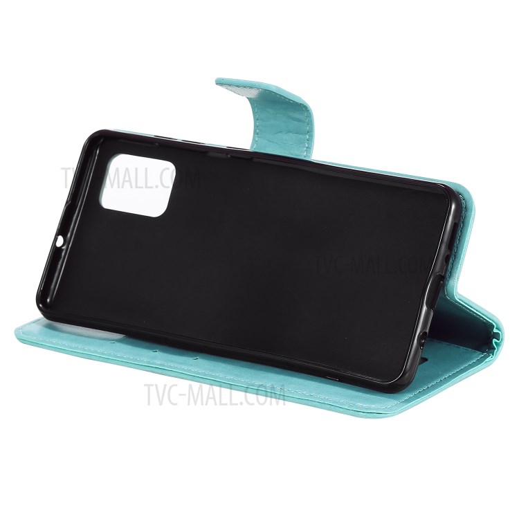 Imprint Sakura Cat Leather Covering with Card Slots for Samsung Galaxy A71 - Green-5