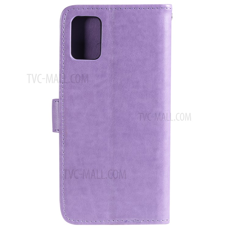 Imprint Sakura Cat Leather Covering with Card Slots for Samsung Galaxy A71 - Purple-2