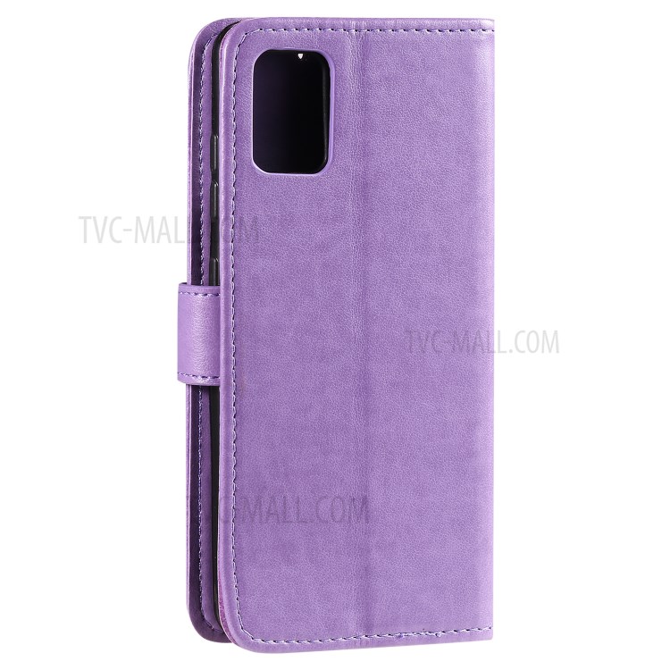 Imprint Sakura Cat Leather Covering with Card Slots for Samsung Galaxy A71 - Purple-3