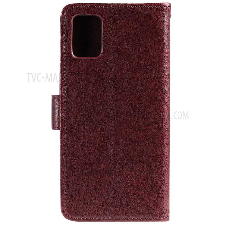 Imprint Sakura Cat Leather Covering with Card Slots for Samsung Galaxy A71 - Coffee-2