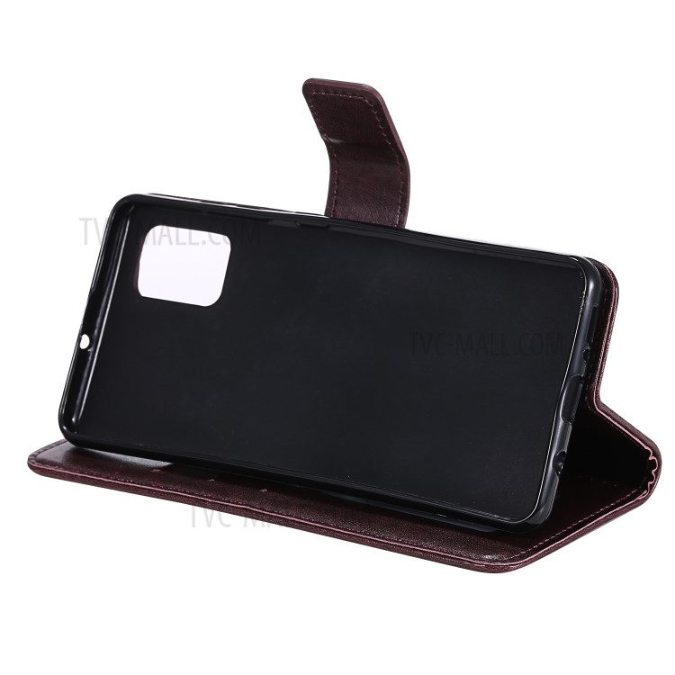 Imprint Sakura Cat Leather Covering with Card Slots for Samsung Galaxy A71 - Coffee-5