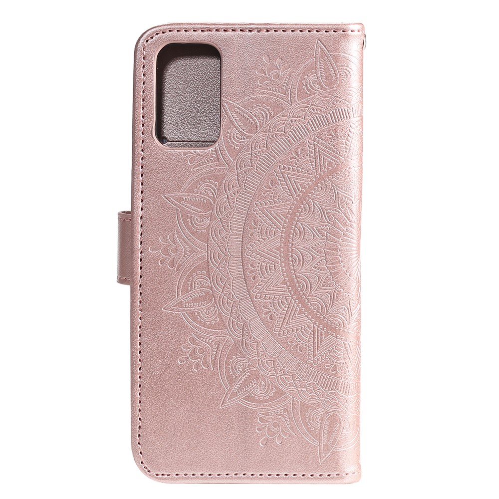 Étui de Portefeuille en Cuir à Fleurs D'impression Pour Samsung Galaxy S20 4g / S20 5G - or Rose