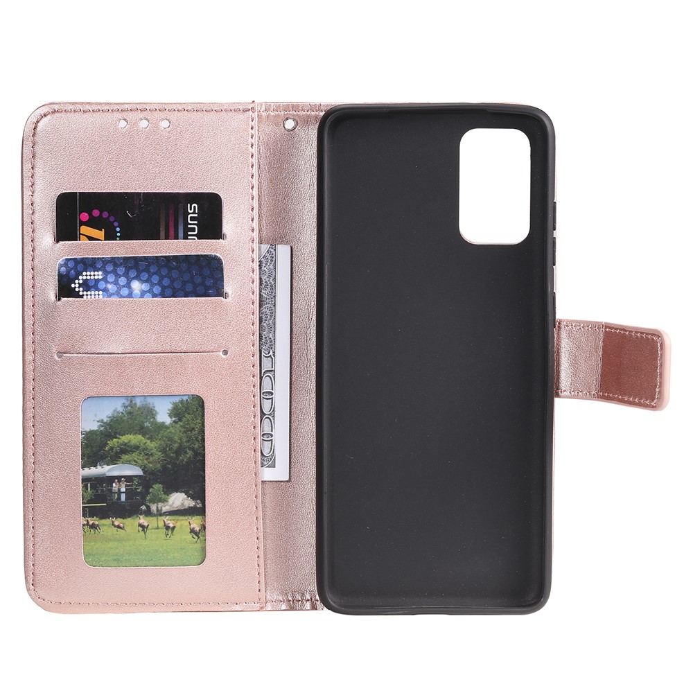 Imprint Flower Leather Wallet Case for Samsung Galaxy S20 - Rose Gold-6