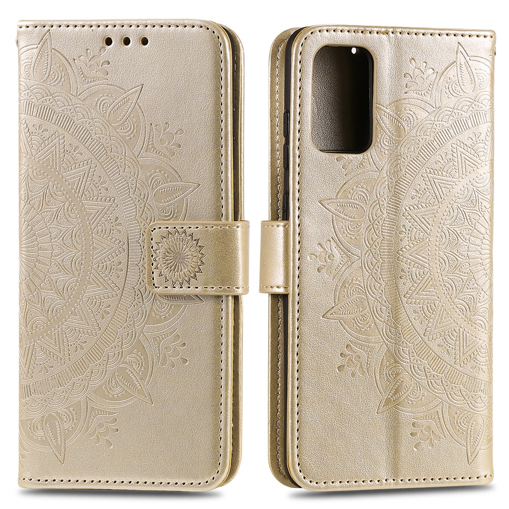 Imprint Flower Leather Wallet Case for Samsung Galaxy S20 - Gold-1