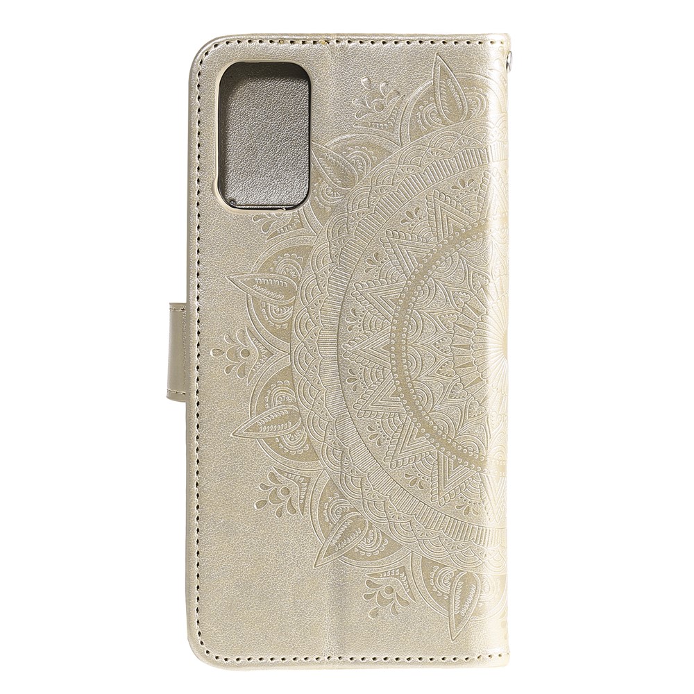 Imprint Flower Leather Wallet Case for Samsung Galaxy S20 - Gold-3