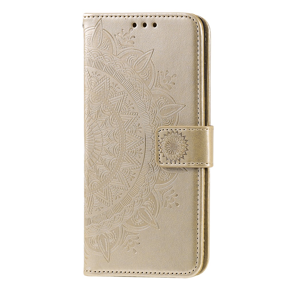 Imprint Flower Leather Wallet Case for Samsung Galaxy S20 - Gold-4
