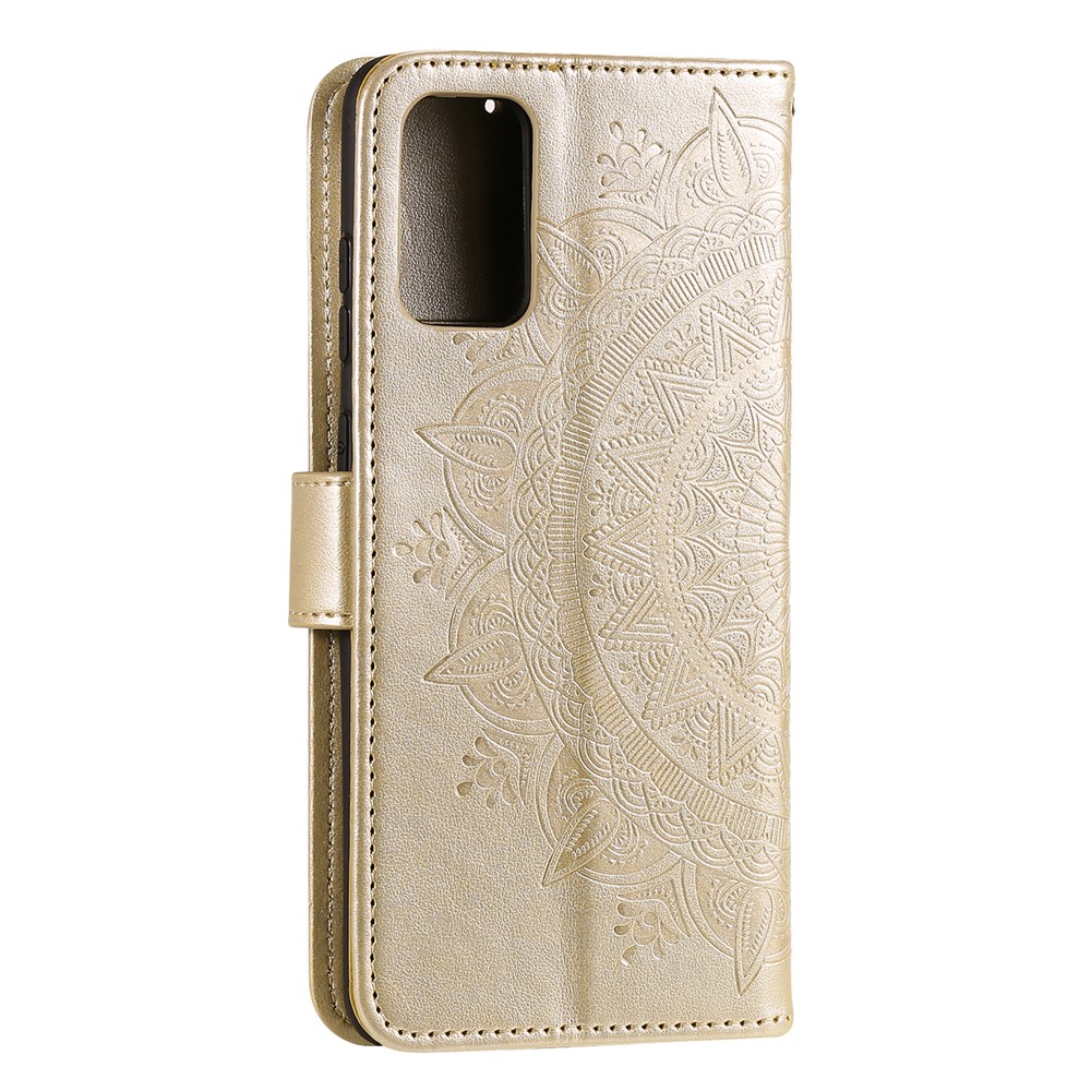 Imprint Flower Leather Wallet Case for Samsung Galaxy S20 - Gold-5
