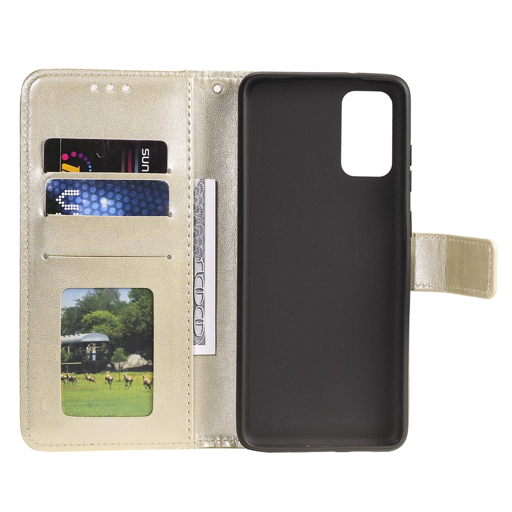 Imprint Flower Leather Wallet Case for Samsung Galaxy S20 - Gold-6