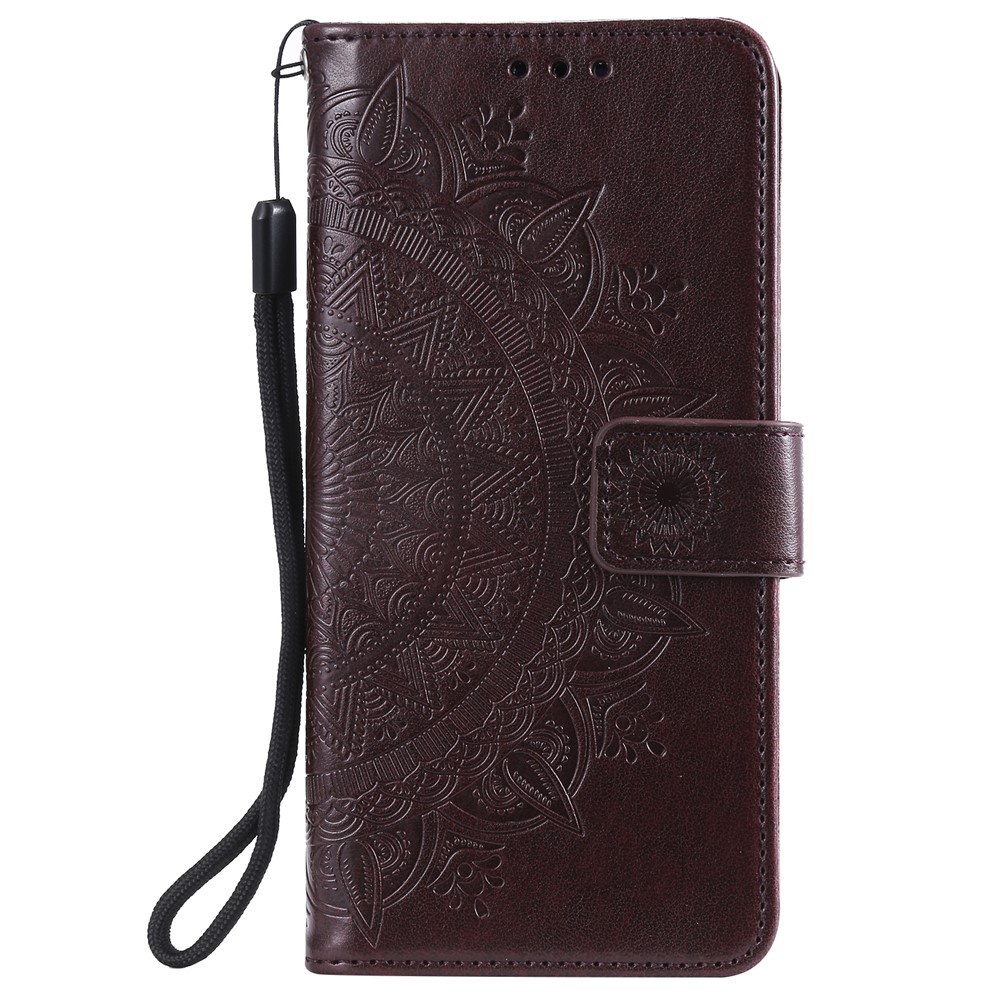 Imprint Flower Leather Wallet Case for Samsung Galaxy S20 - Brown-2