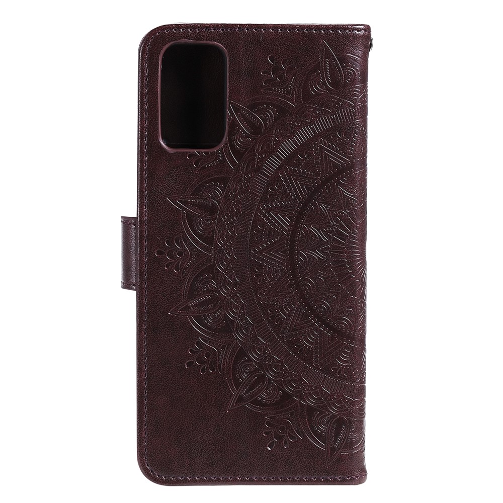 Imprint Flower Leather Wallet Case for Samsung Galaxy S20 - Brown-3