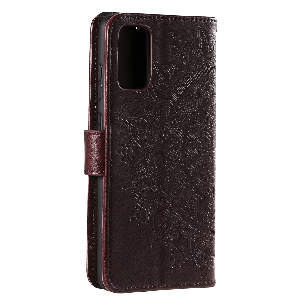 Imprint Flower Leather Wallet Case for Samsung Galaxy S20 - Brown-5