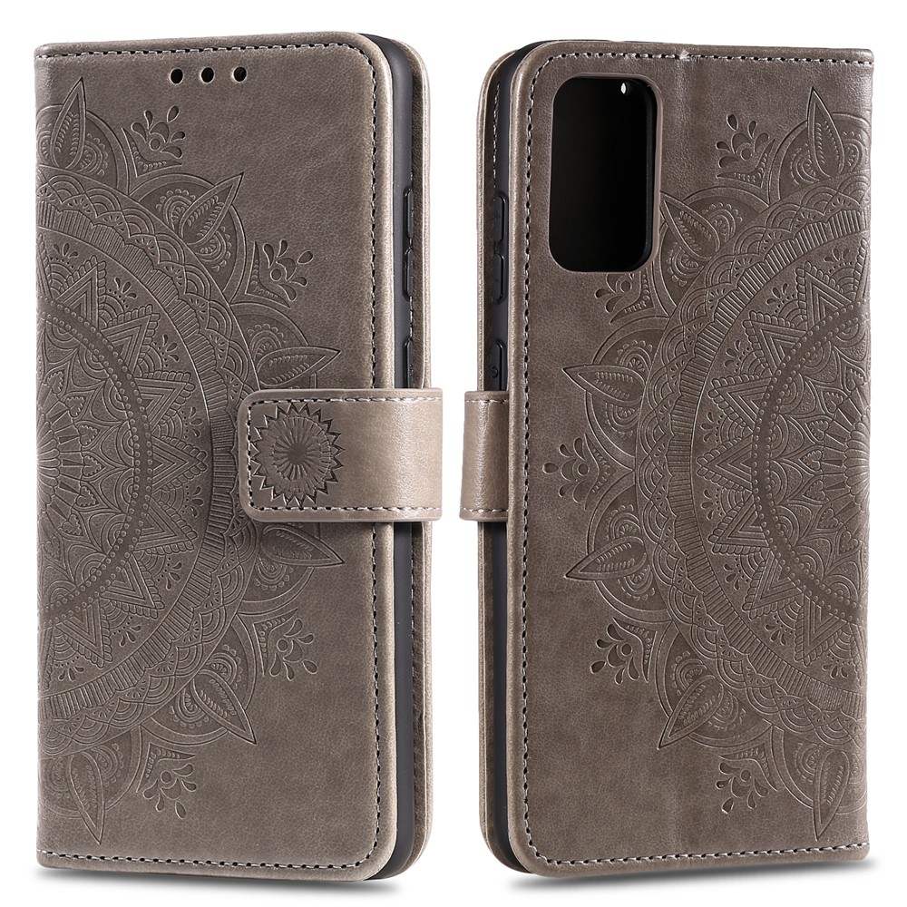 Imprint Flower Leather Wallet Case for Samsung Galaxy S20 - Grey-1
