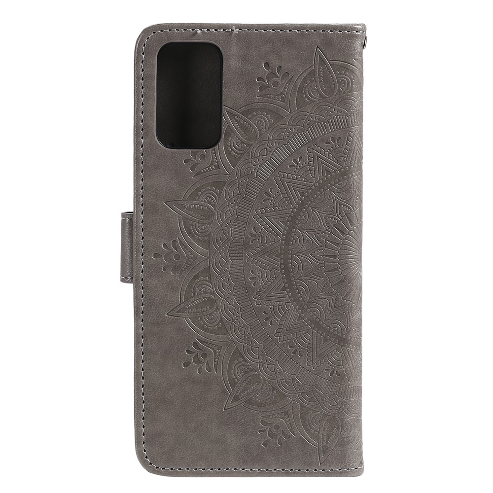 Imprint Flower Leather Wallet Case for Samsung Galaxy S20 - Grey-3