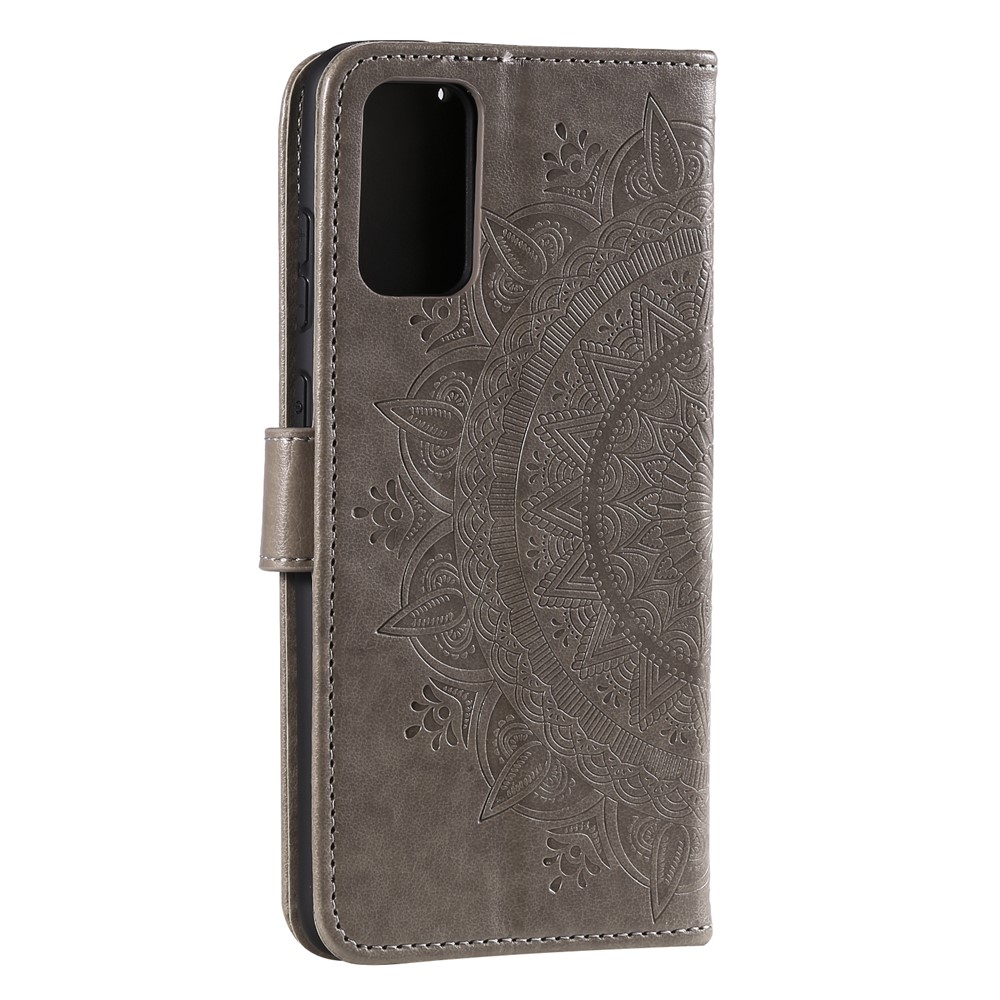 Imprint Flower Leather Wallet Case for Samsung Galaxy S20 - Grey-5