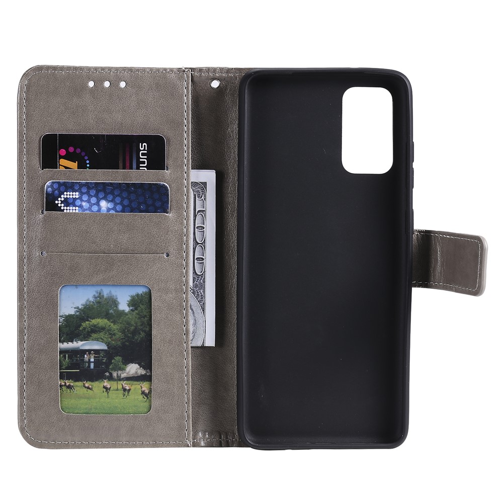 Imprint Flower Leather Wallet Case for Samsung Galaxy S20 - Grey-6