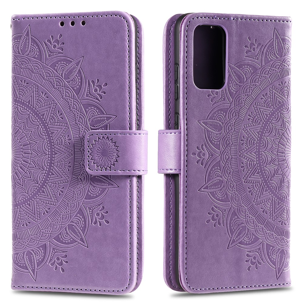 Imprint Flower Leather Wallet Case for Samsung Galaxy S20 - Purple-1