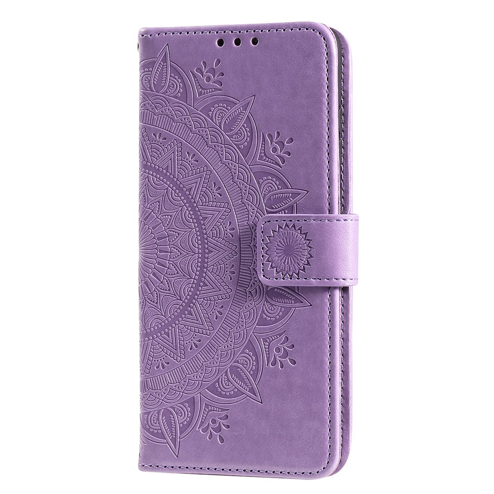 Caixa de Carteira de Couro de Flor da Impressão Para Samsung Galaxy S20 4G/S20 5G - Roxo