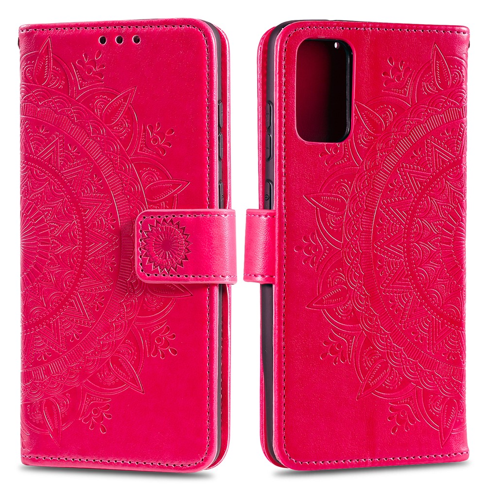 Imprint Flower Leather Wallet Case for Samsung Galaxy S20 - Rose-1