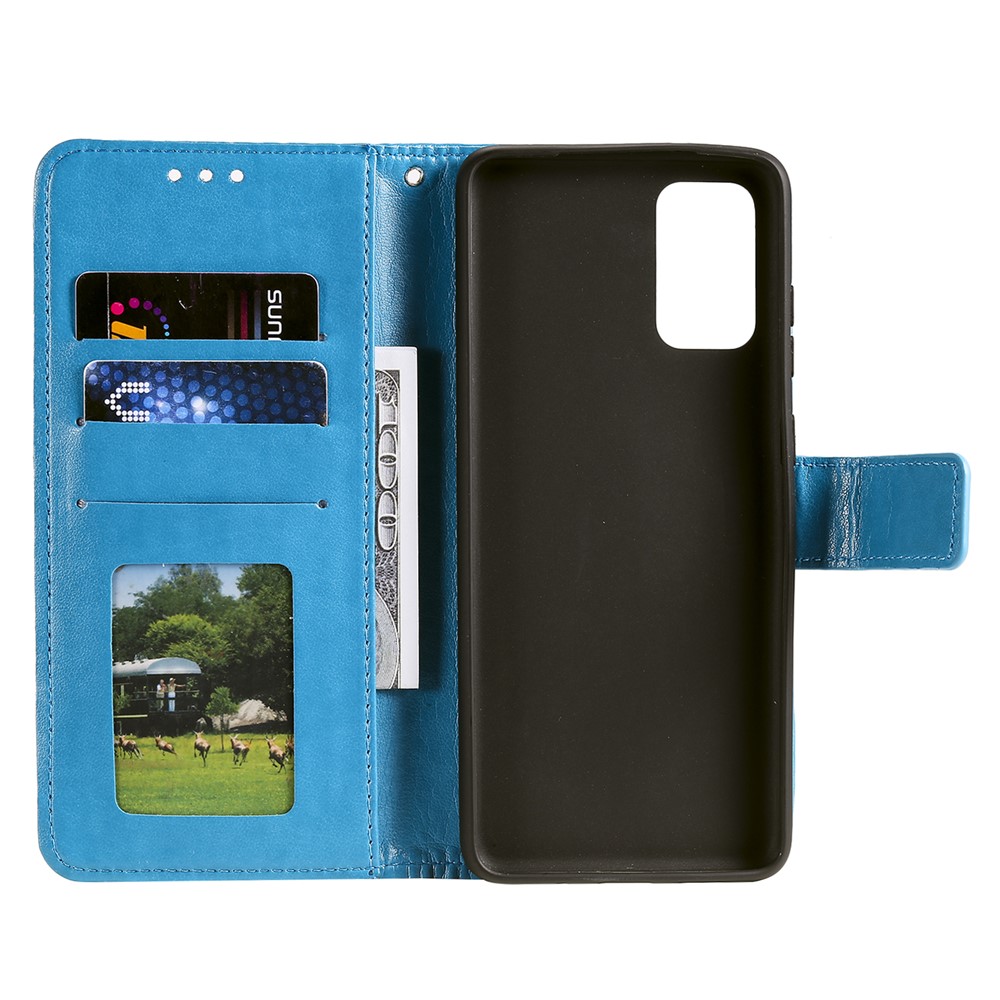 Imprint Flower Leather Wallet Case for Samsung Galaxy S20 - Blue-6