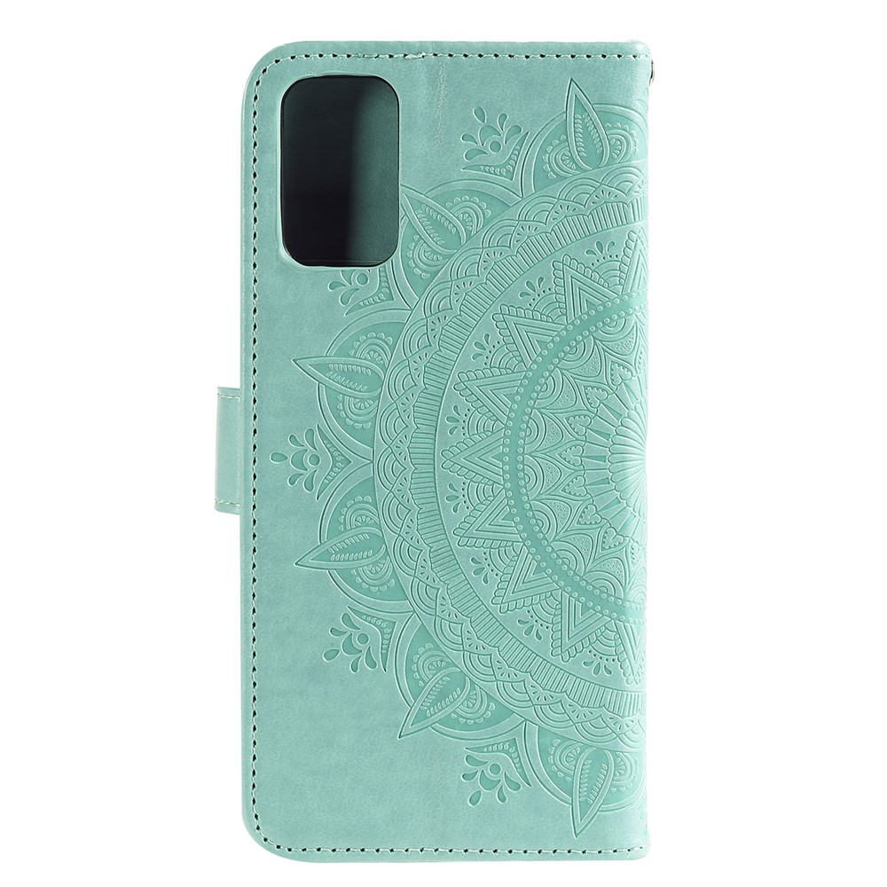 Imprint Flower Leather Wallet Case for Samsung Galaxy S20 - Cyan-3