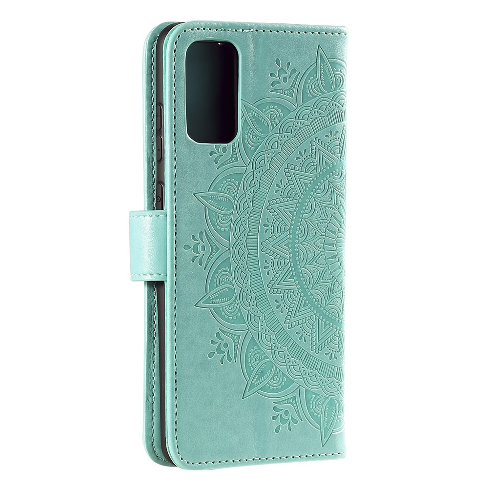 Imprint Flower Leather Wallet Case for Samsung Galaxy S20 - Cyan-5