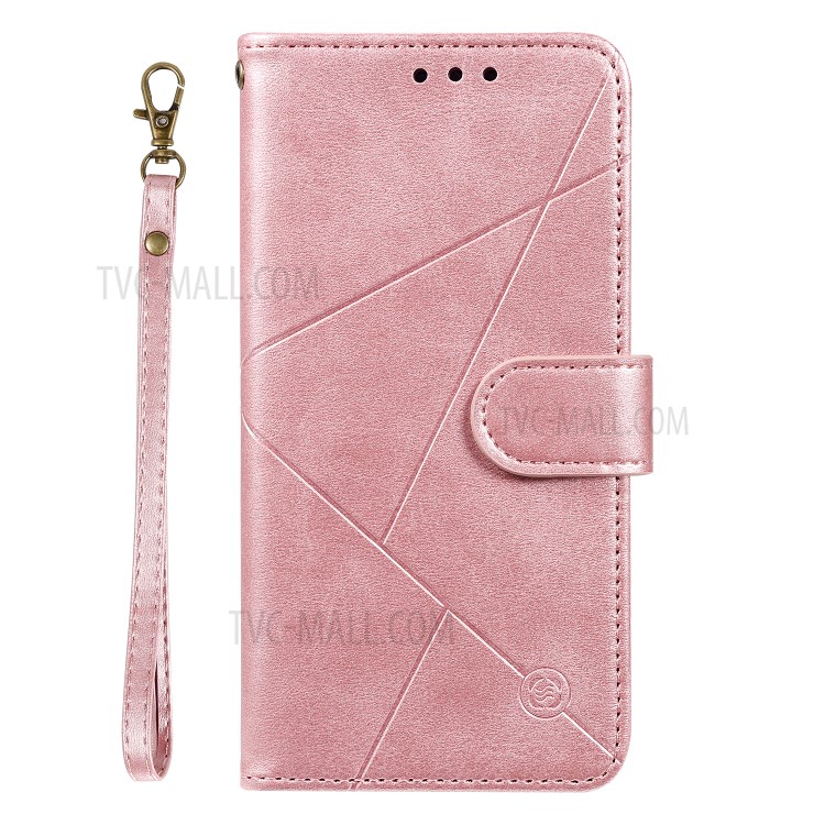 Geometric Style Flip Leather Wallet Case with Lanyard for Samsung Galaxy S20 - Rose Gold-2