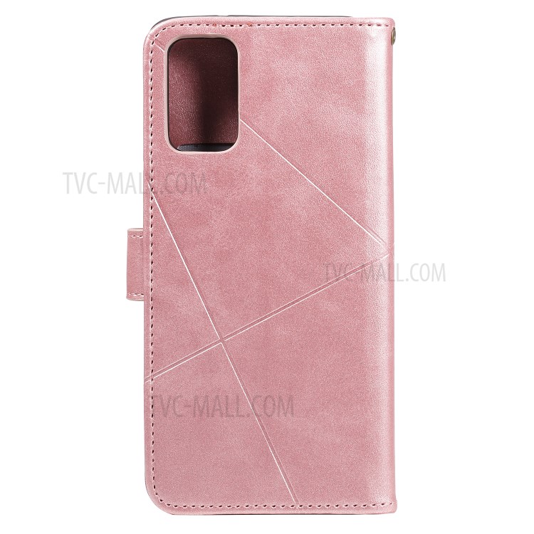 Geometric Style Flip Leather Wallet Case with Lanyard for Samsung Galaxy S20 - Rose Gold-3